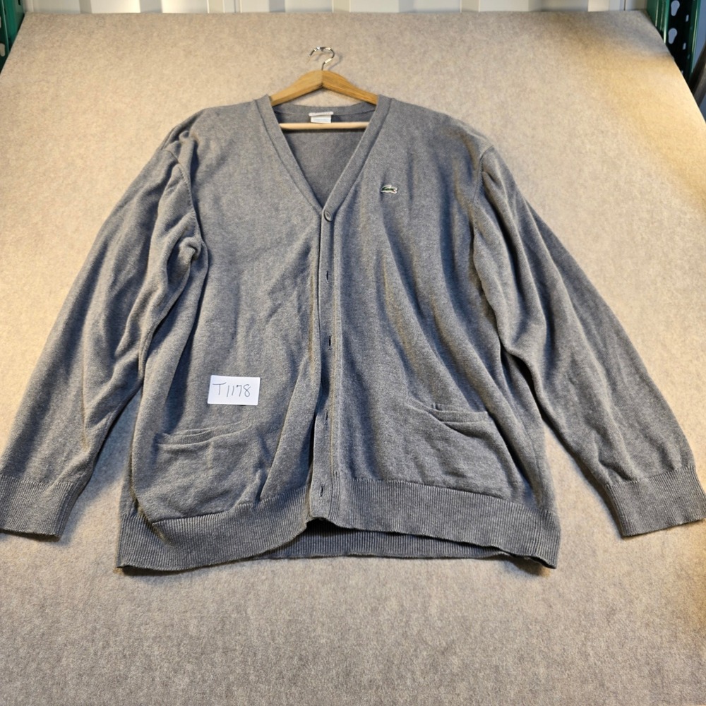 Izod/Lacoste Mens Gray Button Front Cardigan Sweater Size 8 XXL Crocodile Logo